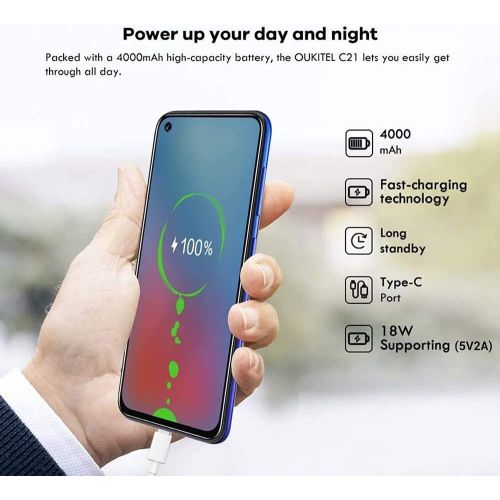  [아마존베스트]OUKITEL C21 Unlocked Smartphone, Android 10 Unlocked Cell Phone with Dual Sim 64GB/4GB 20MP Selfie Helio P60 6.4 FHD+ Octa Core 4000mAh Face ID + Fingerprint GSM 4G, GPS, Bluetooth