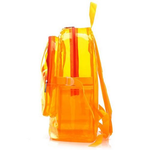  OULII Transparent Backpack School Shoulder Bag Candy Color Satchel for Kids (Fluorescent Orange)
