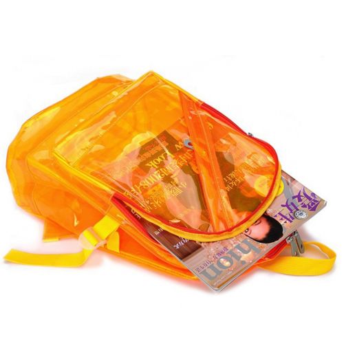  OULII Transparent Backpack School Shoulder Bag Candy Color Satchel for Kids (Fluorescent Orange)