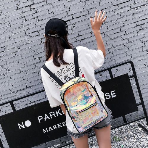  OULII Transparent Backpack Casual Backpack Student School Daypack Travel Caming Bag for Women Girls