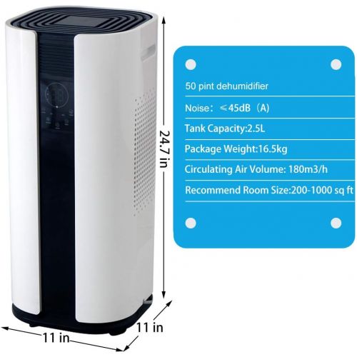  OULUN Eurgeen Portable Touch-Screen 6 Gallons(50 Pints) Home Piston Dehumidifier Dryer Whisper Quiet for Home largerooms Basement with Fan Wheels and Drain Hose Moisture Remover De