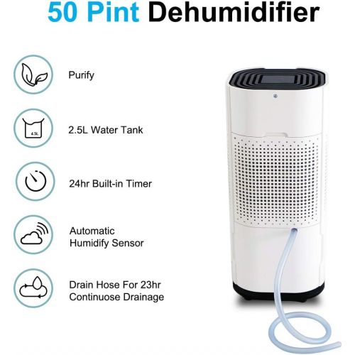  OULUN Eurgeen Portable Touch-Screen 6 Gallons(50 Pints) Home Piston Dehumidifier Dryer Whisper Quiet for Home largerooms Basement with Fan Wheels and Drain Hose Moisture Remover De
