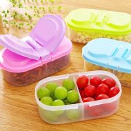 OUNONA 4pcs 2 Grid Reusable Plastic Food Storage Containers with Lids,Refrigerator Crisper Box Fresh Fruit Snacks Storage Box（Color Random）