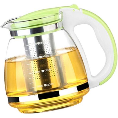  OUNONA Glas-Teekanne Edelstahl Filtergriff hitzebestandig 2000 ml (schwarz) (B-Gruen)