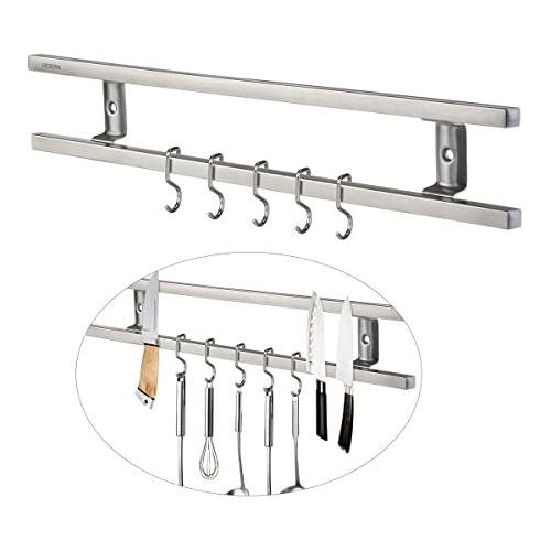  [아마존베스트]OUNONA Stainless Steel Magnetic Knife Holder Magnetic Strip Magnetic Wall Mounted Knife Rack with 6 Removable Hooks