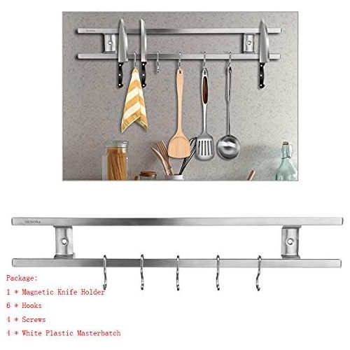  [아마존베스트]OUNONA Stainless Steel Magnetic Knife Holder Magnetic Strip Magnetic Wall Mounted Knife Rack with 6 Removable Hooks