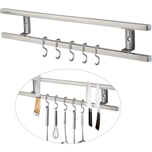  [아마존베스트]OUNONA Stainless Steel Magnetic Knife Holder Magnetic Strip Magnetic Wall Mounted Knife Rack with 6 Removable Hooks