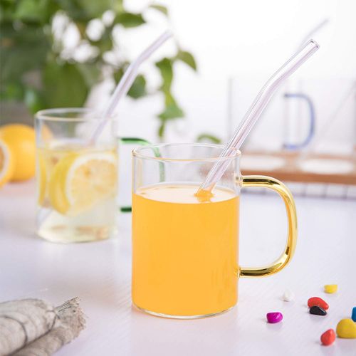  [아마존 핫딜]  [아마존핫딜]OUSI Glas strohhalme, Wiederverwendbare Strohhalme Set mit 4 Smoothie Strohhalme aus gebogenem Glas und 4 Trinkhalme, glasstrohalme mit 2 + 2 Reinigungsbuersten