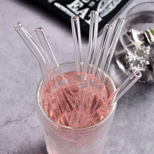  [아마존 핫딜]  [아마존핫딜]OUSI Glas strohhalme, Wiederverwendbare Strohhalme Set mit 4 Smoothie Strohhalme aus gebogenem Glas und 4 Trinkhalme, glasstrohalme mit 2 + 2 Reinigungsbuersten