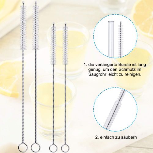  [아마존 핫딜]  [아마존핫딜]OUSI Glas strohhalme, Wiederverwendbare Strohhalme Set mit 4 Smoothie Strohhalme aus gebogenem Glas und 4 Trinkhalme, glasstrohalme mit 2 + 2 Reinigungsbuersten