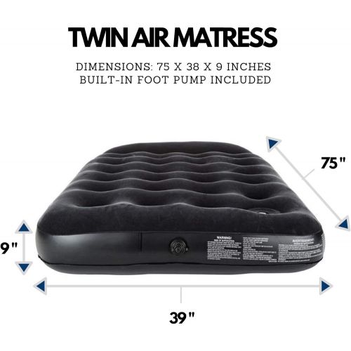  Outbound Twin Air Mattress with Built-in Pillow & Foot Pump Portable Airbed Blow Up Mattress for Camping Includes Repair Patch, Twin