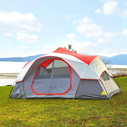  Outbound 8-Person Dome Tent for Camping with Carry Bag and Rainfly | Perfect for Backpacking or The Beach | Dome Tent, Red