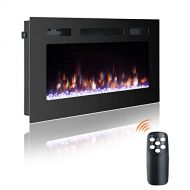 OUTDOOR DIAMOND Cozy Daisy 36 Electric Fireplace Heater,Wall Mounted and in Wall Recessed,with Touch Screen, Realistic 9 Color Flame, Remote Controller/Log & Crystal Hearth Options,750W 1500W