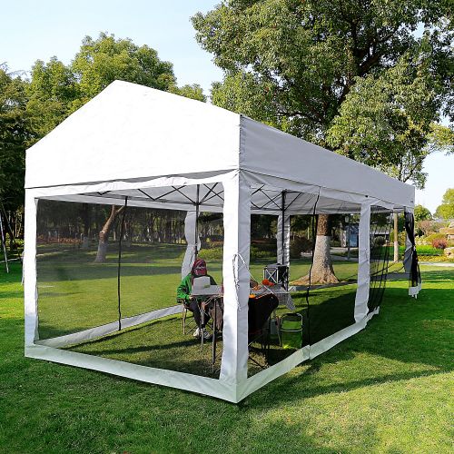  OUTDOOR LIVING SUNTIME 10 X 20 Easy Pop Up Canopy Party Tent Heavy Duty Garage Car Shelter, White-with Removable Sidewalls
