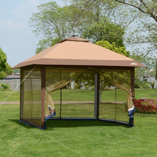  OUTDOOR LIVING SUNTIME Suntime Outdoor Pop Up Gazebo Canopy with Mosquito Netting and Solar LED Light for Parties and Outdoor Activities