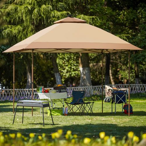  OUTDOOR LIVING SUNTIME Suntime Outdoor Pop Up Gazebo Canopy with Mosquito Netting and Solar LED Light for Parties and Outdoor Activities