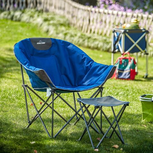  OUTDOOR LIVING SUNTIME Sofa Chair, Oversize Padded Moon Leisure Portable Stable Comfortable Folding Chair for Camping, Hiking, Carry Bag