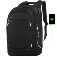 OUTJOY Large Laptop Backpack for Men,Water Resistant Polyester Backpack with USB Charging Port,Large Bookbag College Backpack Travel bag Black Business Backpack fit All 15.6 17.3 Most 18