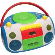 [아마존베스트]OUTMARK Harlekin portable childrens radio cassette CD player, stereo, boombox, white, green, blue, red, yellow, FM radio, LCD display, headphone connection, 2 x 1.5 W RMS power, cassette c