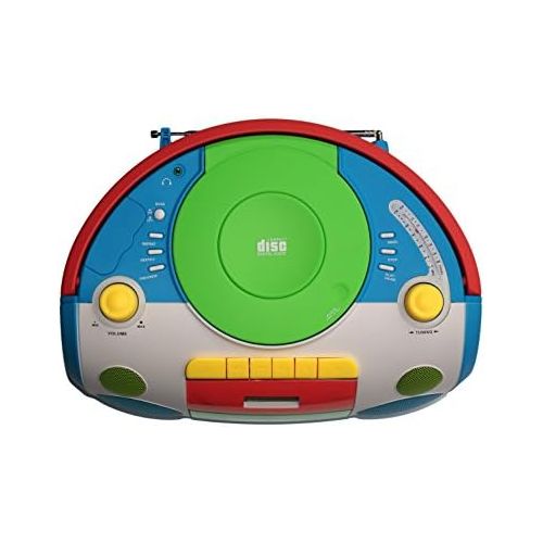  [아마존베스트]OUTMARK Harlekin portable childrens radio cassette CD player, stereo, boombox, white, green, blue, red, yellow, FM radio, LCD display, headphone connection, 2 x 1.5 W RMS power, cassette c