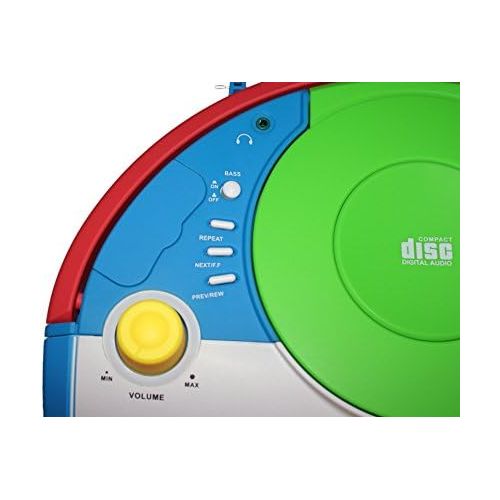  [아마존베스트]OUTMARK Harlekin portable childrens radio cassette CD player, stereo, boombox, white, green, blue, red, yellow, FM radio, LCD display, headphone connection, 2 x 1.5 W RMS power, cassette c