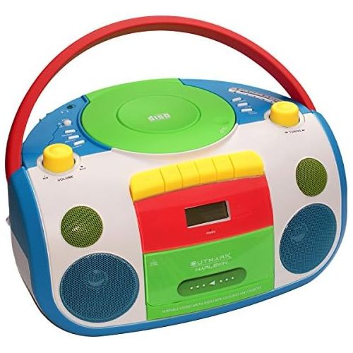  [아마존베스트]OUTMARK Harlekin portable childrens radio cassette CD player, stereo, boombox, white, green, blue, red, yellow, FM radio, LCD display, headphone connection, 2 x 1.5 W RMS power, cassette c