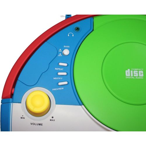  [아마존베스트]OUTMARK Harlekin portable childrens radio cassette CD player, stereo, boombox, white, green, blue, red, yellow, FM radio, LCD display, headphone connection, 2 x 1.5 W RMS power, cassette c