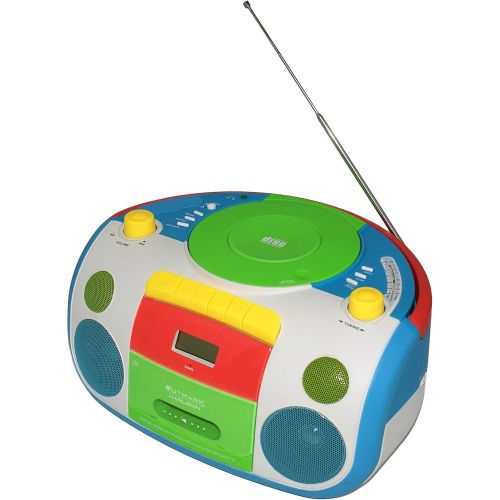  [아마존베스트]OUTMARK Harlekin portable childrens radio cassette CD player, stereo, boombox, white, green, blue, red, yellow, FM radio, LCD display, headphone connection, 2 x 1.5 W RMS power, cassette c