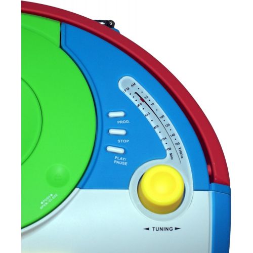  [아마존베스트]OUTMARK Harlekin portable childrens radio cassette CD player, stereo, boombox, white, green, blue, red, yellow, FM radio, LCD display, headphone connection, 2 x 1.5 W RMS power, cassette c