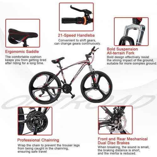  OUTROAD OUTDOOR CAMPING GARDEN PATIO Outroad Mountain Bike with Lock-Out Suspension Fork, 21-Speed Shimano Drivetrain, 26/27.5 inch 3/Nomal Spokes Wheels, Anti-slip Tire， High-Carbon Steel/Aviation Grade Aluminum Fram