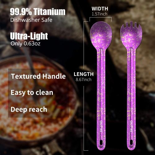  OUTXE Titanium Ultra Lightweight Camping Utensil, Eco-Friendly Spork for Backpacking, Hiking, Outdoors,2 Pack