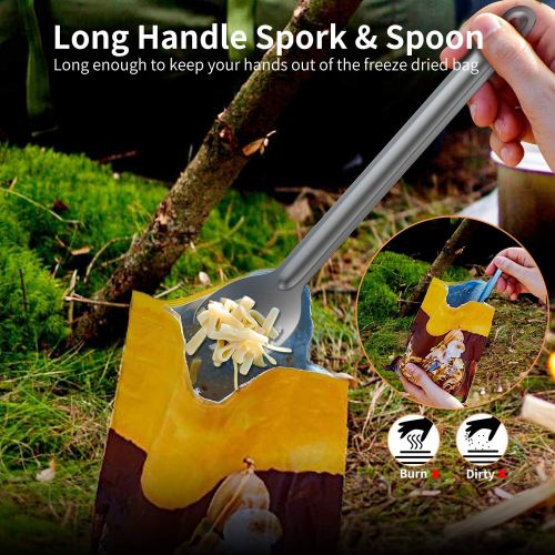  OUTXE Titanium Long Handle Spork and Spoon, 8.7-Inch Soup Spoon, Camping Spork and Spoon, Eco-Friendly Coffee Spoon, Spork and Spoon Set