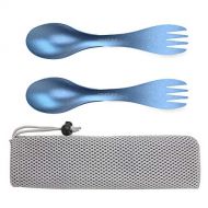 OUTXE 2-Pack Titanium Ultra Lightweight Camping Utensil, Eco-Friendly Spork for Backpacking, Hiking, Outdoors Ice-Crystal Blue.
