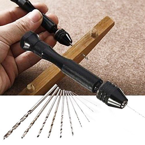  OUUS1403036001 Ouba Mini Micro Aluminum Hand Drill With Keyless Chuck +10 Twist Drills Rotary Tools