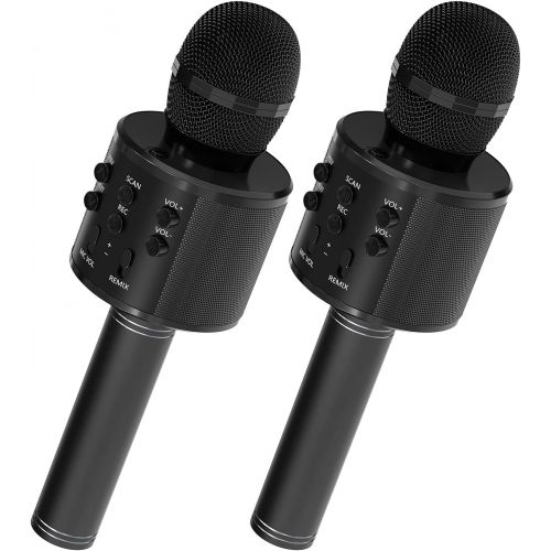  OVELLIC 2 Pack Karaoke Microphone for Kids, Wireless Bluetooth Karaoke Microphone for Singing, Portable Handheld Mic Speaker Machine, Great Gifts Toys for Girls Boys Adults All Age