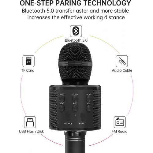  OVELLIC 2 Pack Karaoke Microphone for Kids, Wireless Bluetooth Karaoke Microphone for Singing, Portable Handheld Mic Speaker Machine, Great Gifts Toys for Girls Boys Adults All Age