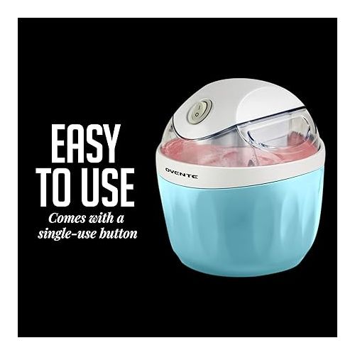  Ovente Electric Ice Cream Maker 1 Quart Freezer Bowl with Easy-Lock Lid, 15 Watt Healthy Homemade Sorbet Frozen Yogurt Making Mini Machine, Perfect Cold Summer Dessert for Kids & Party, Blue ICM110BL