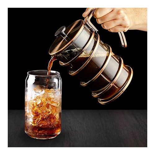  OVENTE 27 Ounce French Press Coffee & Tea Maker, 4 Filter Stainless Steel Filter Plunger System & Durable Borosilicate Heat Resistant Glass, Perfect for Hot & Cold Brew, Spiral Copper FSW27C