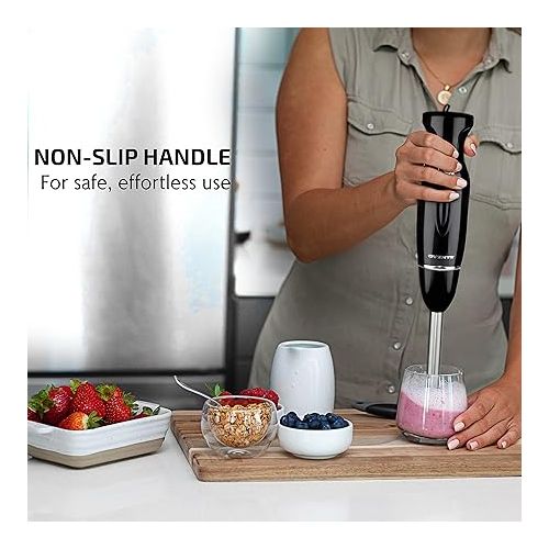  OVENTE Electric Immersion Hand Blender 300 Watt 2 Mixing Speed with Stainless Steel Blades, Powerful Portable Easy Control Grip Stick Mixer Perfect for Smoothies, Puree Baby Food & Soup, Black HS560B