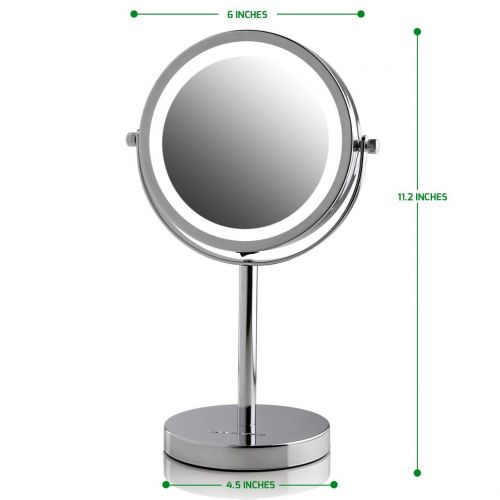  Ovente Tabletop Makeup Vanity Mirror 6 Inch with Cool Tone LED Lights, Double-Sided with 7X Magnification, Distortion-Free View, Option of Batteries or USB Operated, Polished Chrom