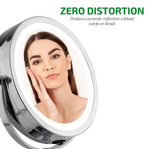  Ovente Tabletop Makeup Vanity Mirror 6 Inch with Cool Tone LED Lights, Double-Sided with 7X Magnification, Distortion-Free View, Option of Batteries or USB Operated, Polished Chrom