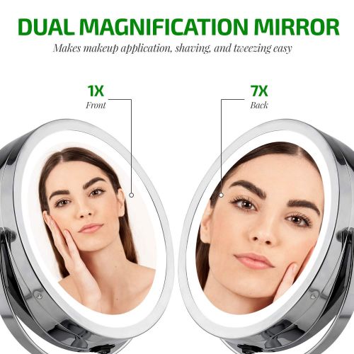  Ovente Tabletop Makeup Vanity Mirror 6 Inch with Cool Tone LED Lights, Double-Sided with 7X Magnification, Distortion-Free View, Option of Batteries or USB Operated, Polished Chrom