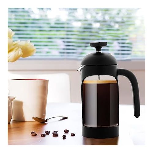  OVENTE 12 Ounce French Press Coffee, Tea and Espresso Maker, Heat Resistant Borosilicate Glass with 4 Filter Stainless-Steel System, BPA-Free Portable Pitcher Perfect for Hot & Cold Brew, Black FPB12B