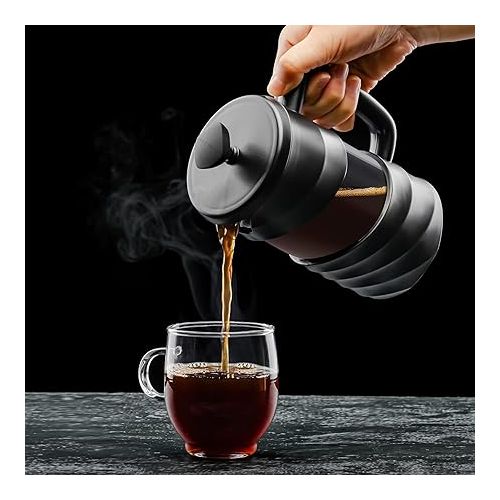  OVENTE 20 Ounce French Press Coffee, Tea and Espresso Maker, Heat Resistant Borosilicate Glass with 4 Filter Stainless-Steel System, BPA-Free Portable Pitcher Perfect for Hot & Cold Brew, Black FPW20B