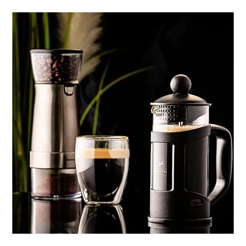  OVENTE 12 Ounce French Press Coffee, Tea and Espresso Maker, Heat Resistant Borosilicate Glass with 4 Filter Stainless-Steel System, BPA-Free Portable Pitcher Perfect for Hot & Cold Brew, Black FPT12B