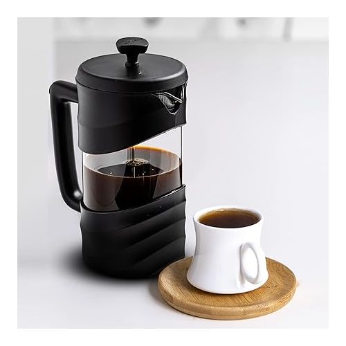  OVENTE 34 Ounce French Press Coffee, Tea and Espresso Maker, Heat Resistant Borosilicate Glass with 4 Filter Stainless-Steel System, BPA-Free Portable Pitcher Perfect for Hot & Cold Brew, Black FPW34B