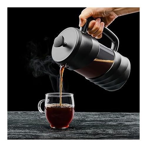  OVENTE 34 Ounce French Press Coffee, Tea and Espresso Maker, Heat Resistant Borosilicate Glass with 4 Filter Stainless-Steel System, BPA-Free Portable Pitcher Perfect for Hot & Cold Brew, Black FPW34B