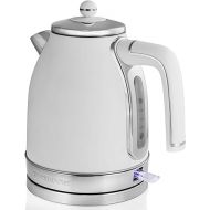 OVENTE Electric Stainless Steel Hot Water Kettle 1.7 Liter Victoria Collection, 1500 Watt Power Tea Maker Boiler with Auto Shut-Off Boil Dry Protection Removable Filter and Water Gauge, White Matte