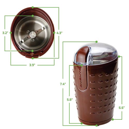  Ovente Electric Coffee Grinder 2.5 Ounces Fresh Grind with Stainless Steel Blades for Beans, Spices, Herbs, and More, 150 Watts Low Noise Motor, One Touch Button Operation, Brown (