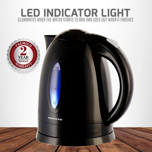  Ovente Electric Water Kettle 1.7 Liter with LED Indicator Light, 1100 Watts Fast & Concealed Heating Element, BPA-Free, Auto Shutoff Function and Boil Dry Protection, Black (KP72B)